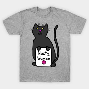 Cute Cat with Nasty Woman Sign Supports Kamala Harris T-Shirt